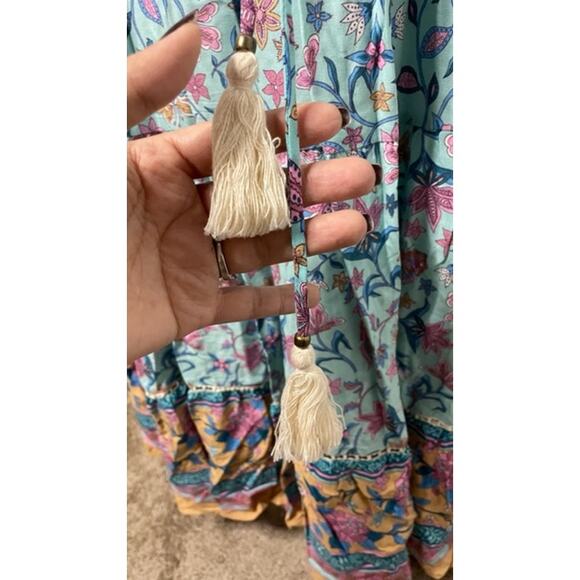 Saints & Hearts Midi Dress Womens Size L Floral Paisley Mixed Print Boho Flowy - Picture 11 of 15